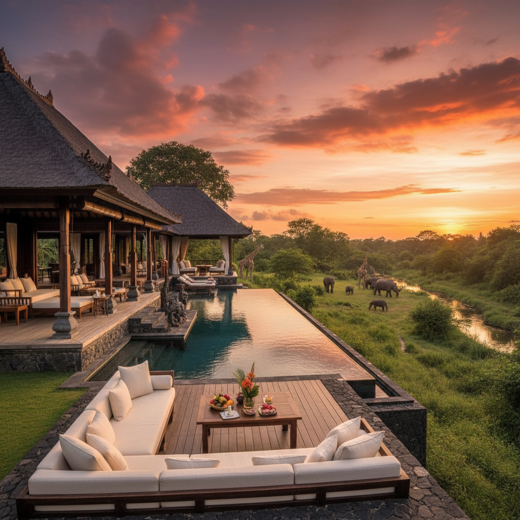 Private four-bedroom rice-paddy villa Sayan Ubud with infinity pool overlooking Ayung River, Bali
