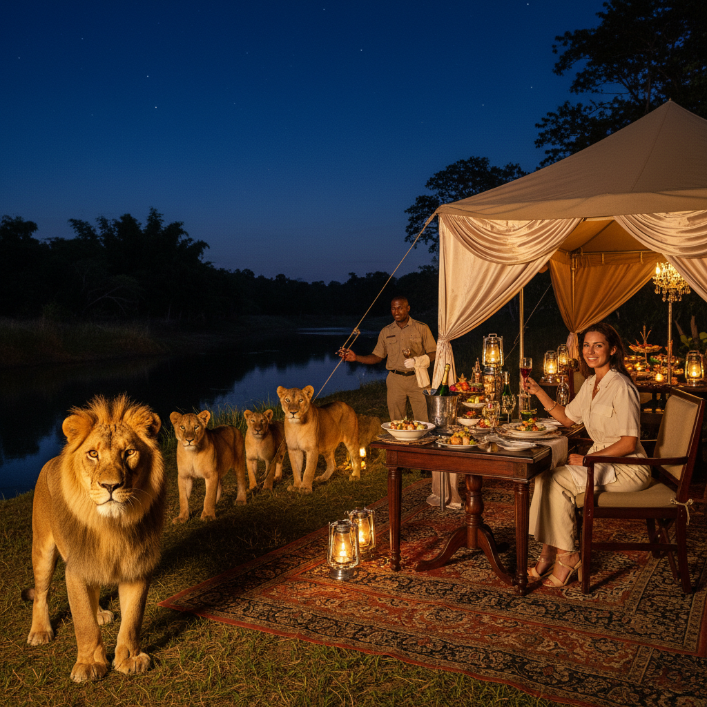 Bali Safari and Marine Park open-vehicle jeep with Asian elephants and lions on the savannah loop, Gianyar